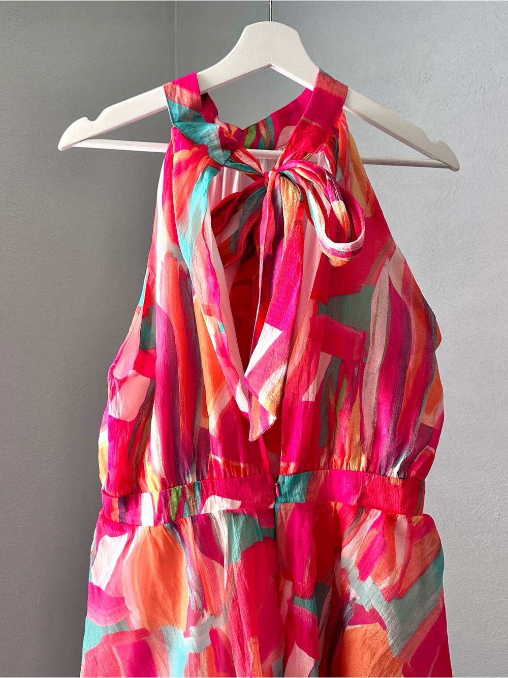 Vibrant Abstract Tiered Halter Maxi Dress - Picture 3 of 7